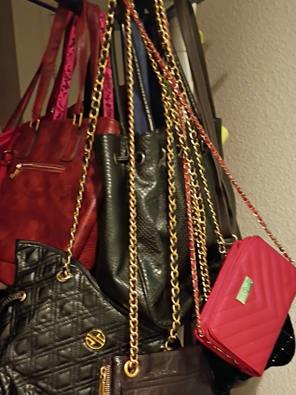 Quilted Hot Pink Crossbody with Gold Chain Strap